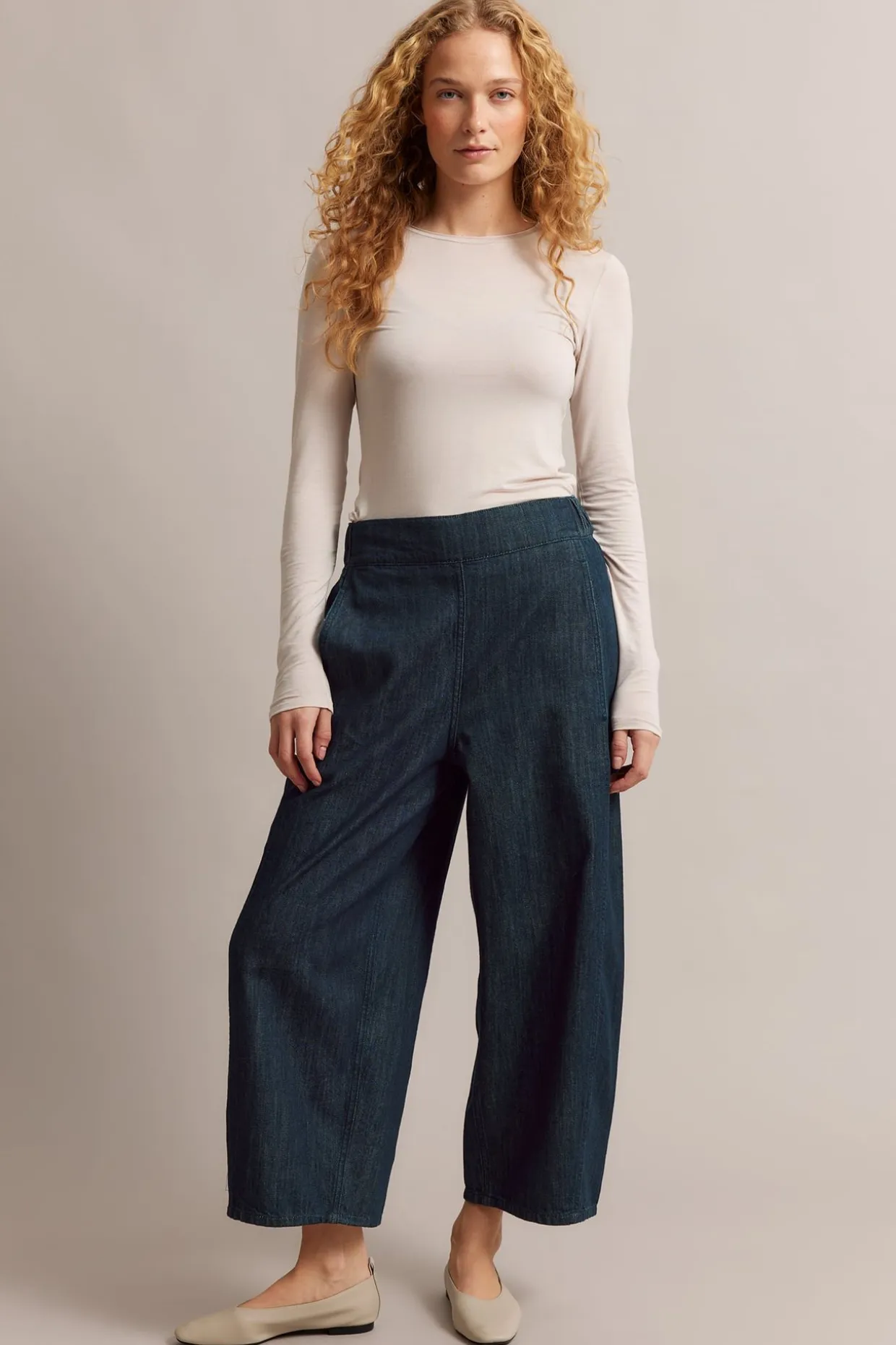 Pull-on-farkut barrel fit cropped | Tumma denim | Naiset | Kappahl