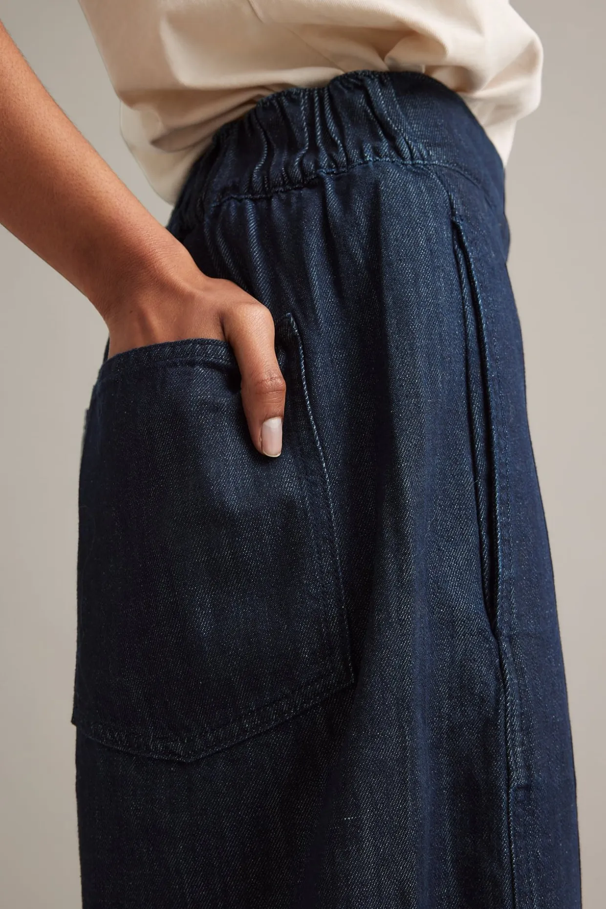 Pull-on-farkut barrel fit cropped | Tumma denim | Naiset | Kappahl
