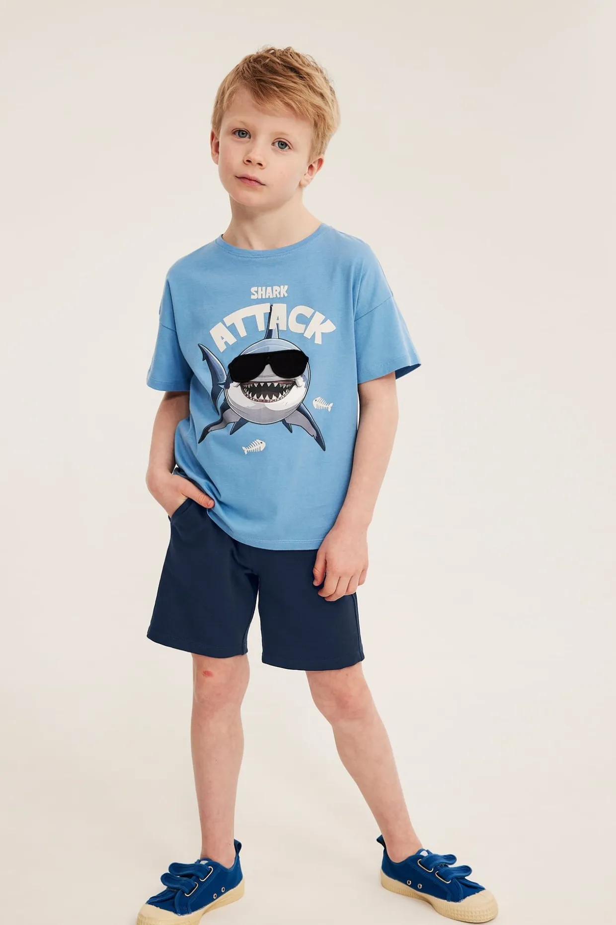 Puuvillaiset collegeshortsit | Tummansininen | Lapset | Kappahl