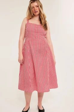 Puuvillakreppiä oleva ruudullinen mekko | Punainen | Naiset | Kappahl