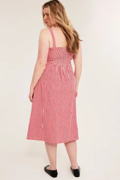 Puuvillakreppiä oleva ruudullinen mekko | Punainen | Naiset | Kappahl
