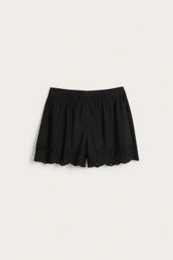 Puuvillapopliinishortsit, joissa on brodeerattu reuna