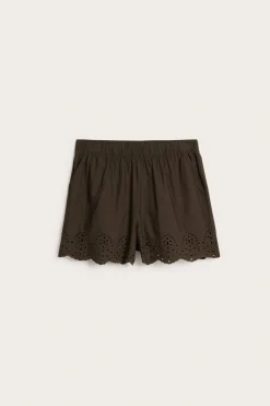 Puuvillapopliinishortsit, joissa on brodeerattu reuna