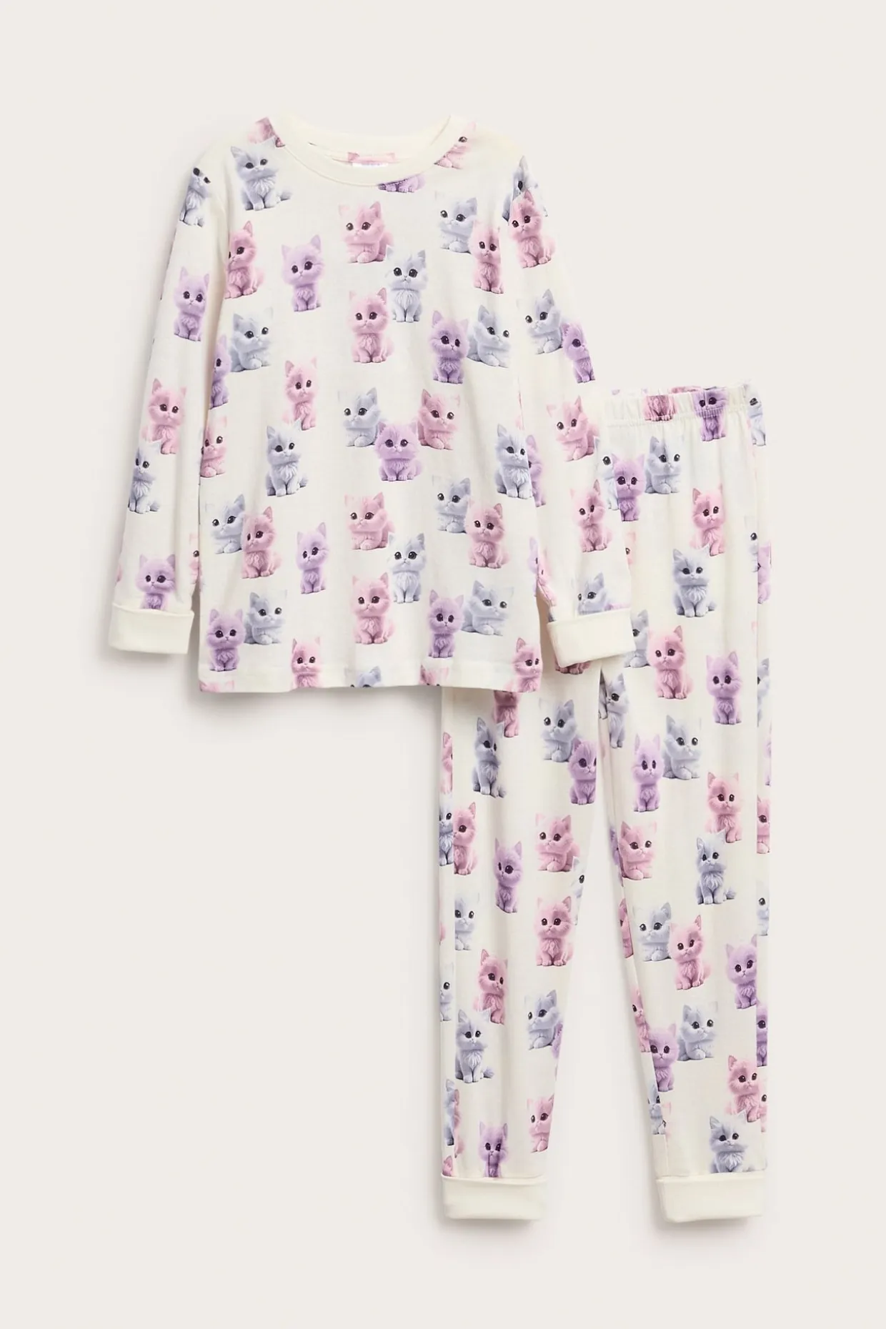 Puuvillatrikoopyjama kissakuosilla | Luonnonvalkoinen | Lapset | Kappahl