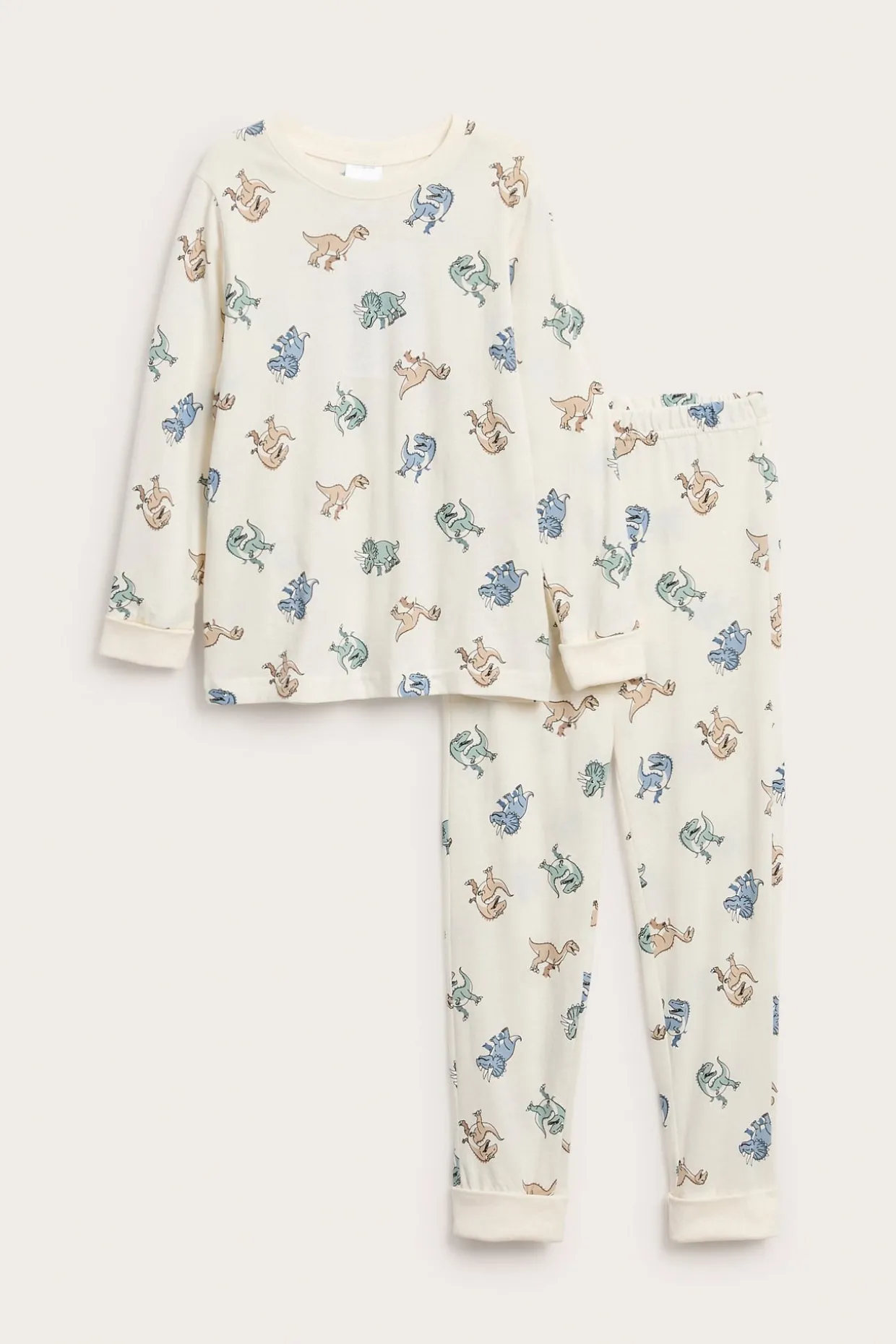 Puuvillatrikoosta valmistettu pyjama, jossa on dinosauruskuvio | Luonnonvalkoinen | Lapset | Kappahl