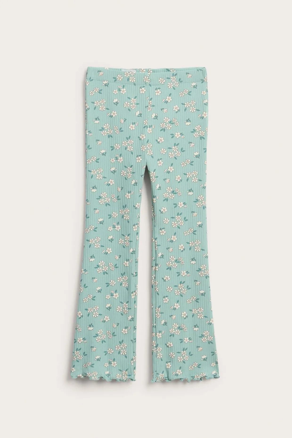 Puuvillatrikoota olevat kukkakuvioiset flare-leggingsit | Vaaleanvihreä | Lapset | Kappahl