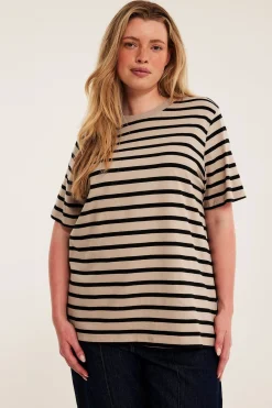 Raidallinen lyhythihainen paita | Beige | Naiset | Kappahl