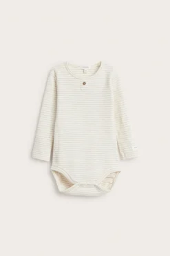 Raidallinen vohvelipintainen body | Meleerattu beige | Vauvat | Newbie
