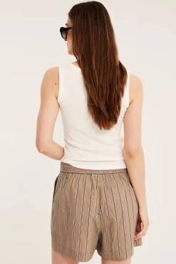 Raidalliset puuvillapopliinishortsit | Beige | Naiset | Kappahl