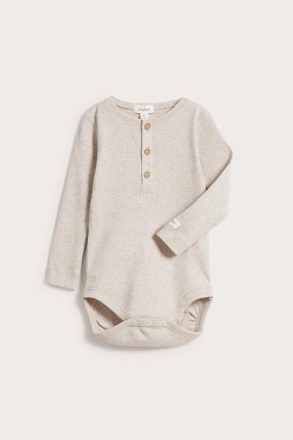 Ribattu pitkähihainen body | Meleerattu beige | Vauvat | Newbie