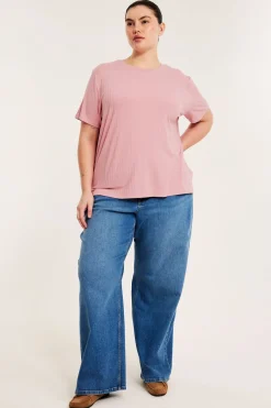 Ribattu t-paita | Pinkki | Naiset | Kappahl