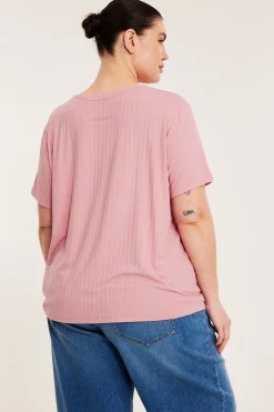 Ribattu t-paita | Pinkki | Naiset | Kappahl