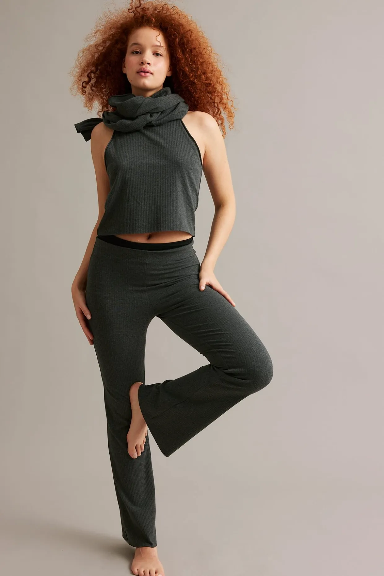 Ribatut bootcut-housut | Antrasiitti | Naiset | Kappahl