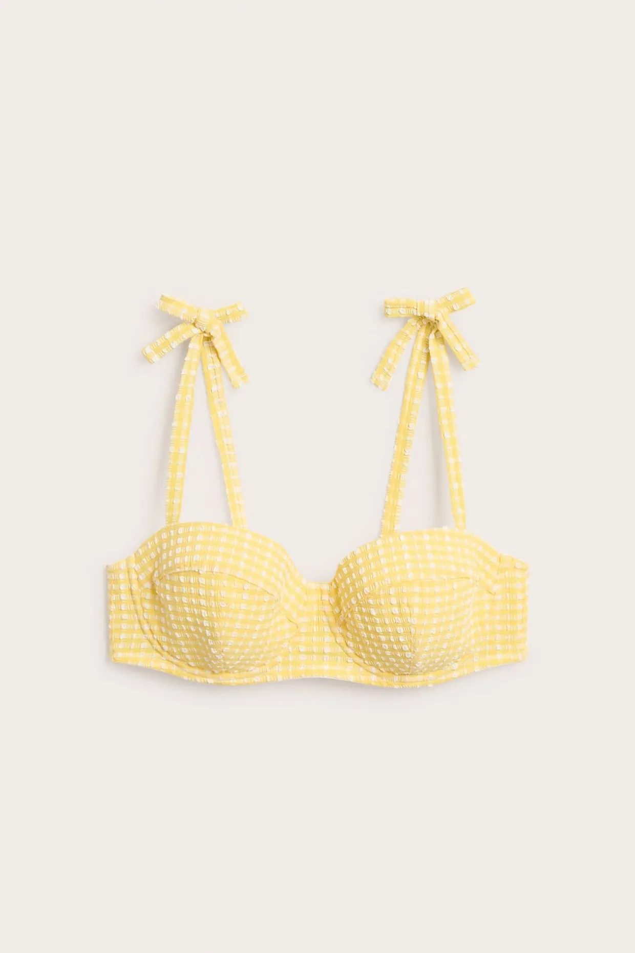 Ruudullinen balconette-bikiniyläosa solmusomisteella | Keltainen | Naiset | Kappahl