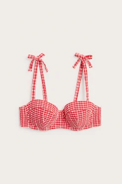 Ruudullinen balconette-bikiniyläosa solmusomisteella | Punainen | Naiset | Kappahl