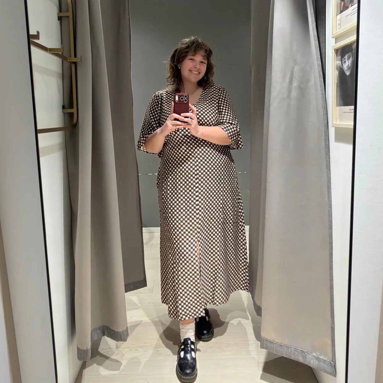 Ruudullinen mekko napeilla | Ruskea | Naiset | Kappahl