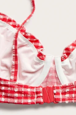 Ruutukuvioinen bikiniyläosa, jossa on solmusomiste | Punainen | Naiset | Kappahl