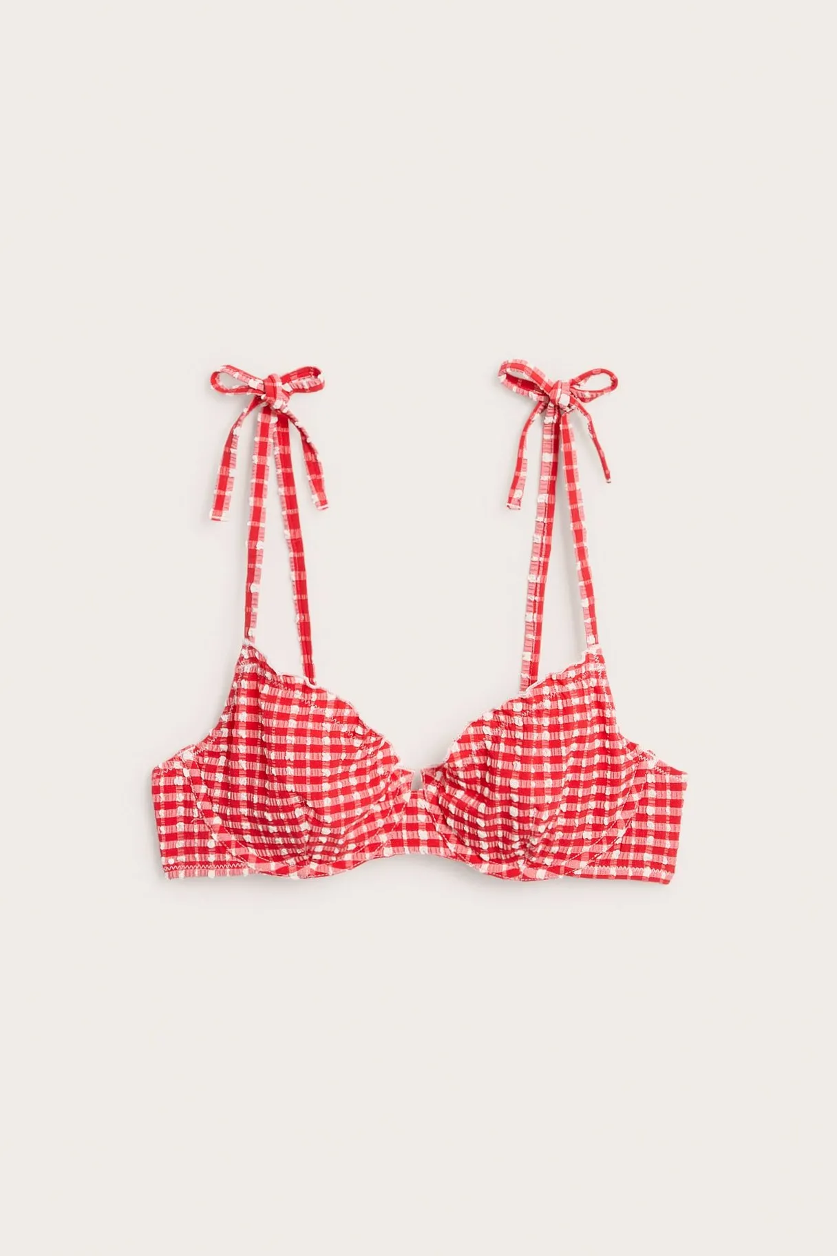 Ruutukuvioinen bikiniyläosa, jossa on solmusomiste | Punainen | Naiset | Kappahl