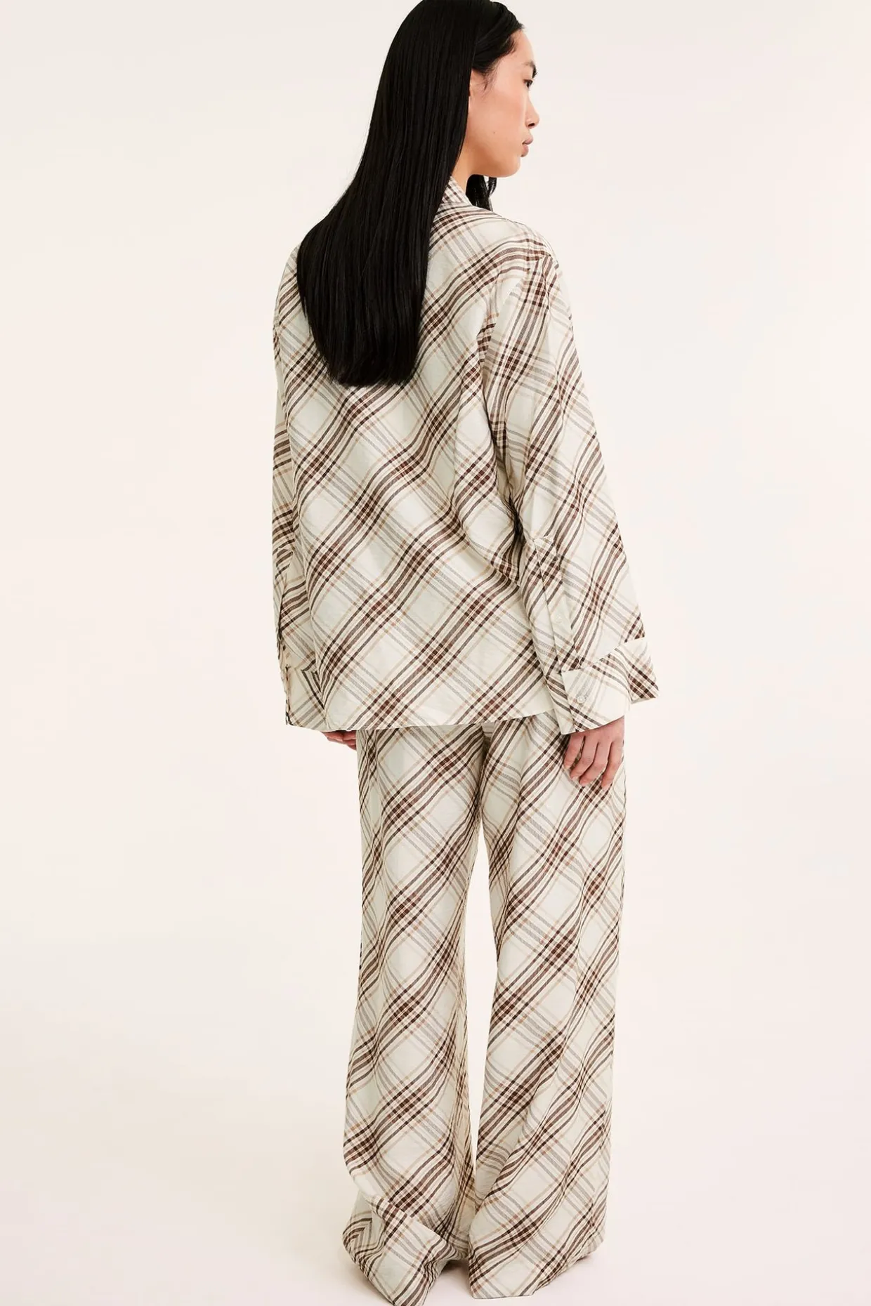 Ruutukuvioiset housut viskoosisekoitteesta | Beige | Naiset | Kappahl