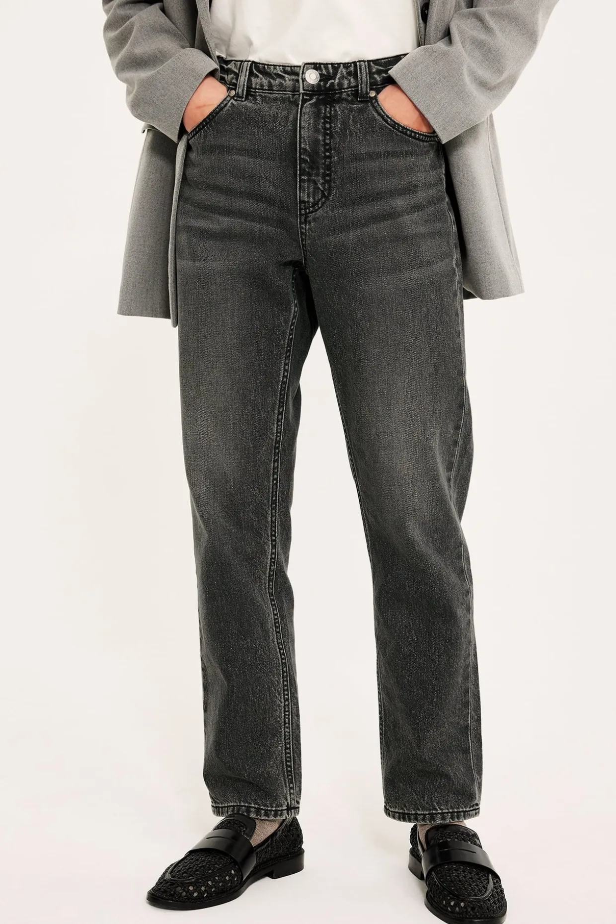 Straight jeans high waist | Musta denim | Naiset | Kappahl