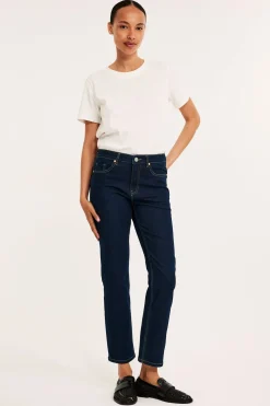 Straight jeans mid waist short leg | Tumma denim | Naiset | Kappahl