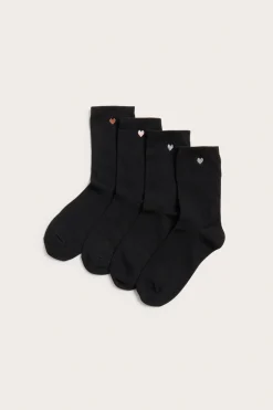 Sukat brodeerauksella, 4-pack | Musta | Naiset | Kappahl