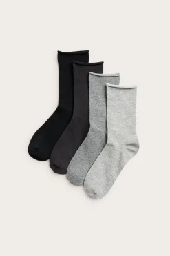 Sukat käärityllä reunalla, 4-pack | Meleerattu harmaa | Naiset | Kappahl