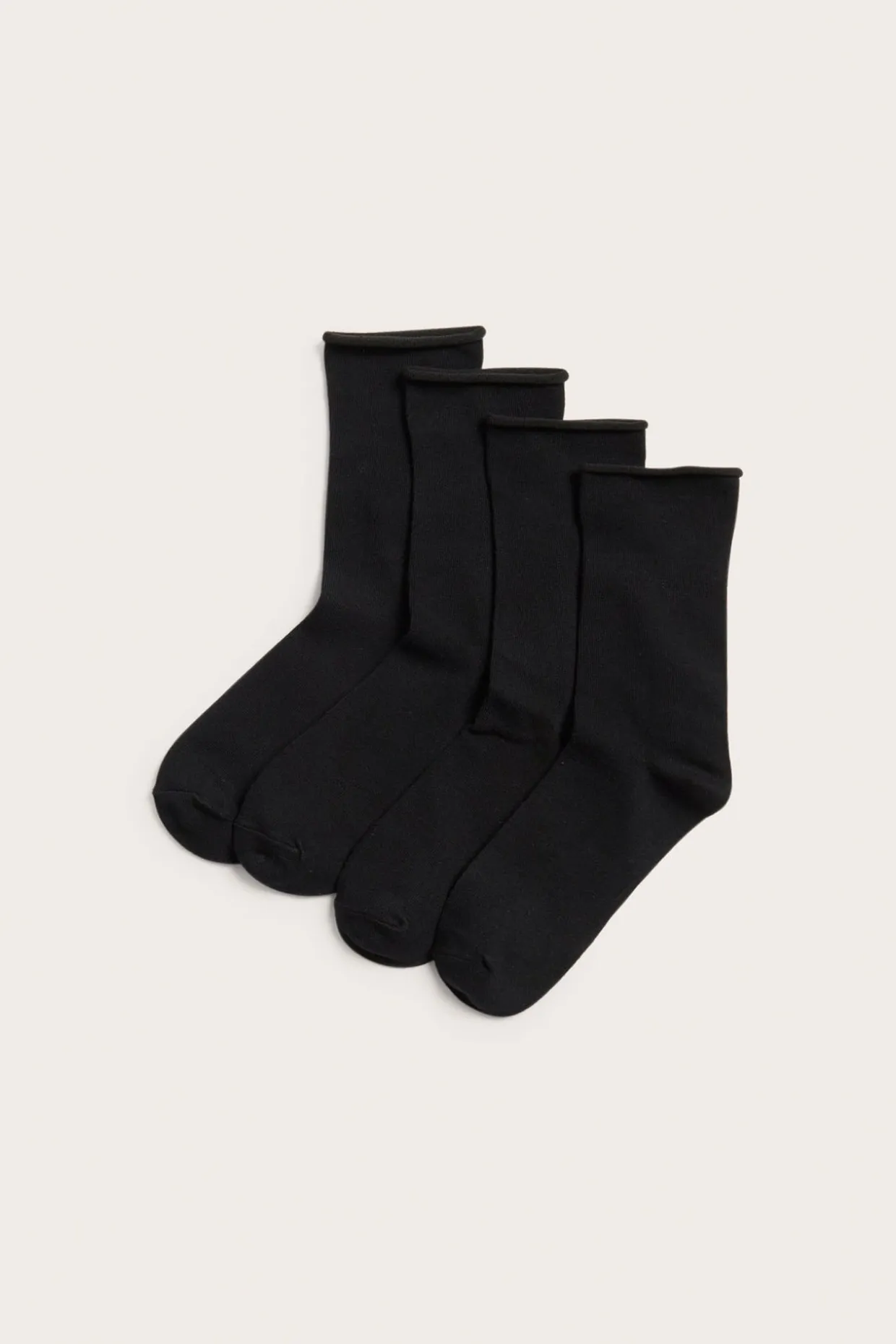 Sukat käärityllä reunalla, 4-pack | Musta | Naiset | Kappahl