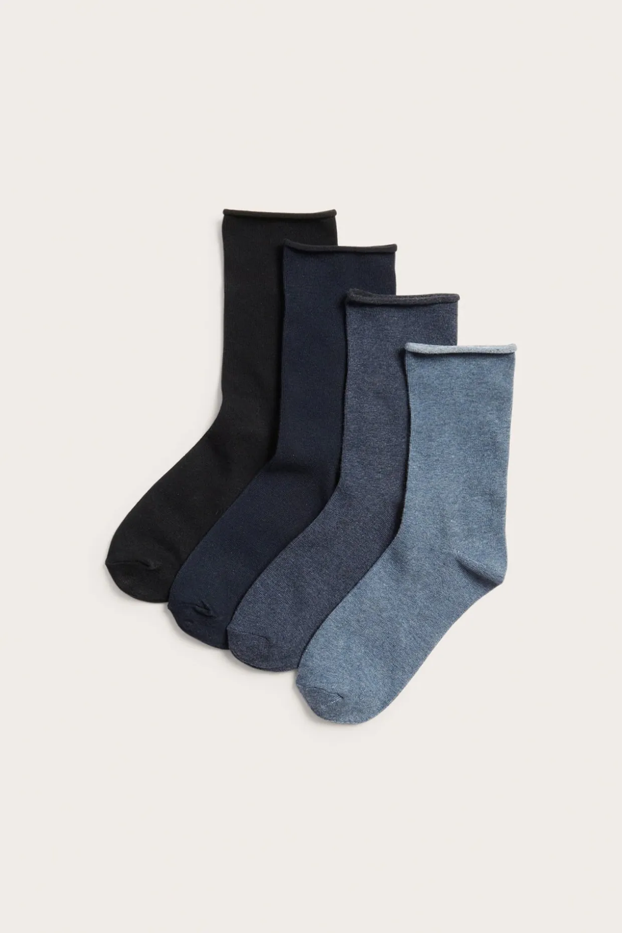 Sukat käärityllä reunalla, 4-pack | Sininen | Naiset | Kappahl