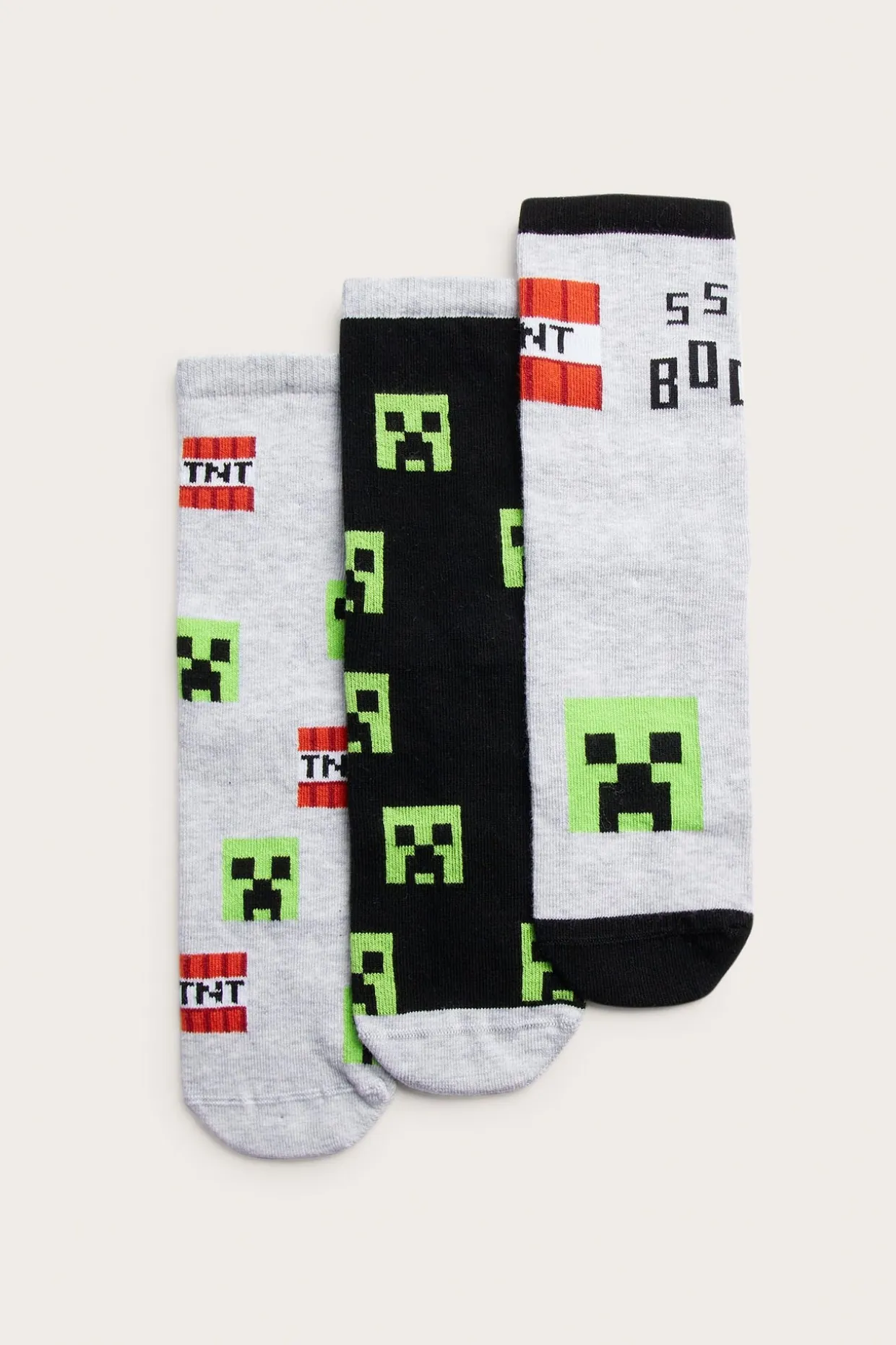 Sukat, Minecraft, 3 paria | Vaaleanharmaa | Lapset | Kappahl
