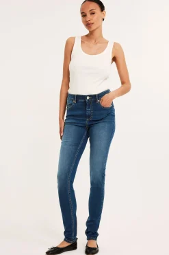 Super slim jeans high waist long leg | Tumma denim | Naiset | Kappahl