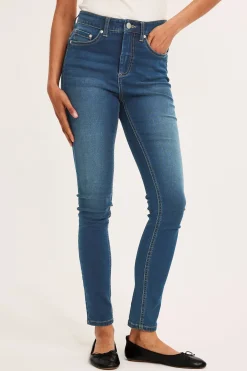 Super slim jeans high waist | Tumma denim | Naiset | Kappahl