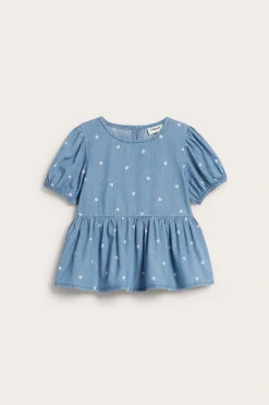 Sydänkuvioinen paitapusero pehmeästä farkkukankaasta | Vaalea denim | Lapset | Kappahl