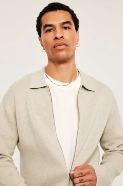 Vetoketjullinen neuletakki | Meleerattu beige | Miehet | Kappahl