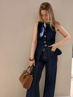 Wide jeans high waist | Tumma denim | Naiset | Kappahl