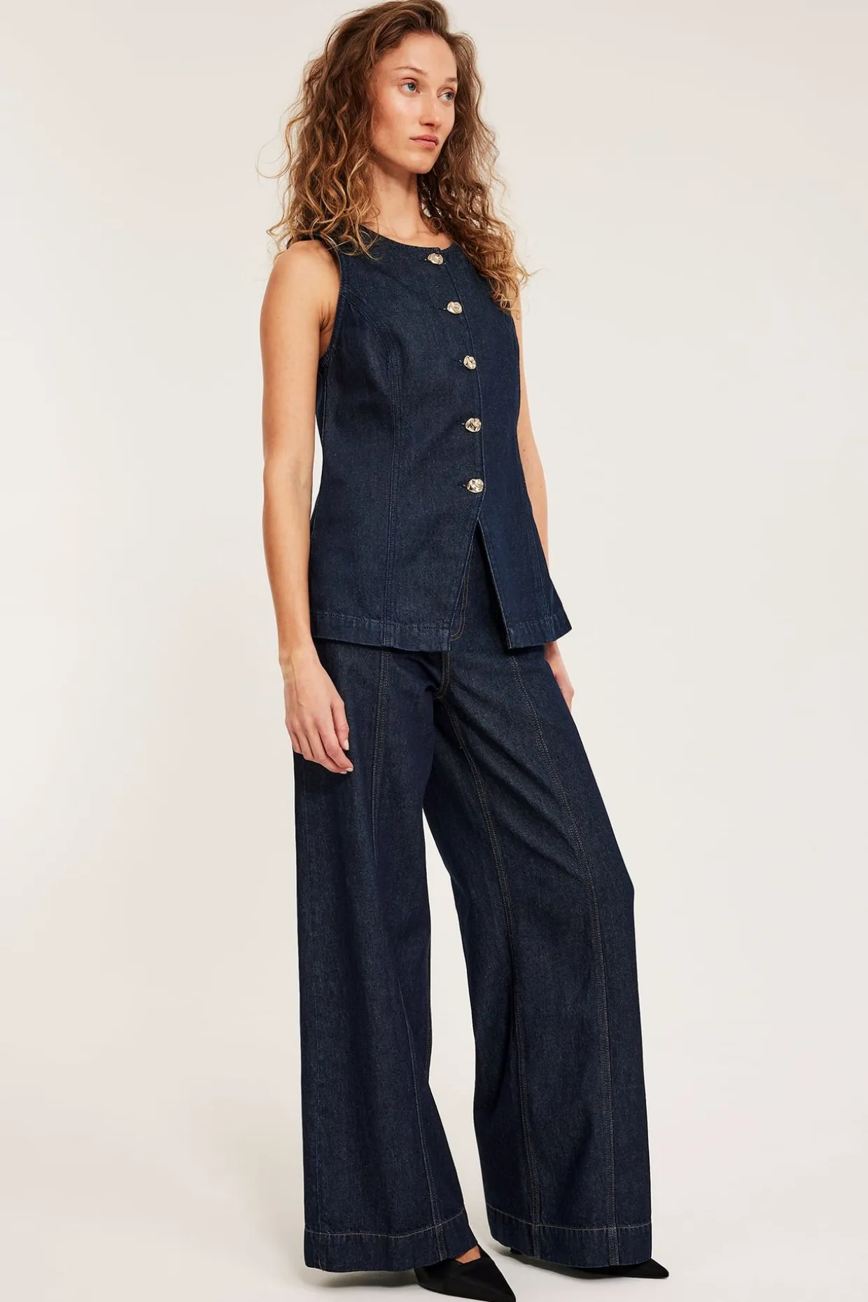 Wide jeans high waist | Tumma denim | Naiset | Kappahl