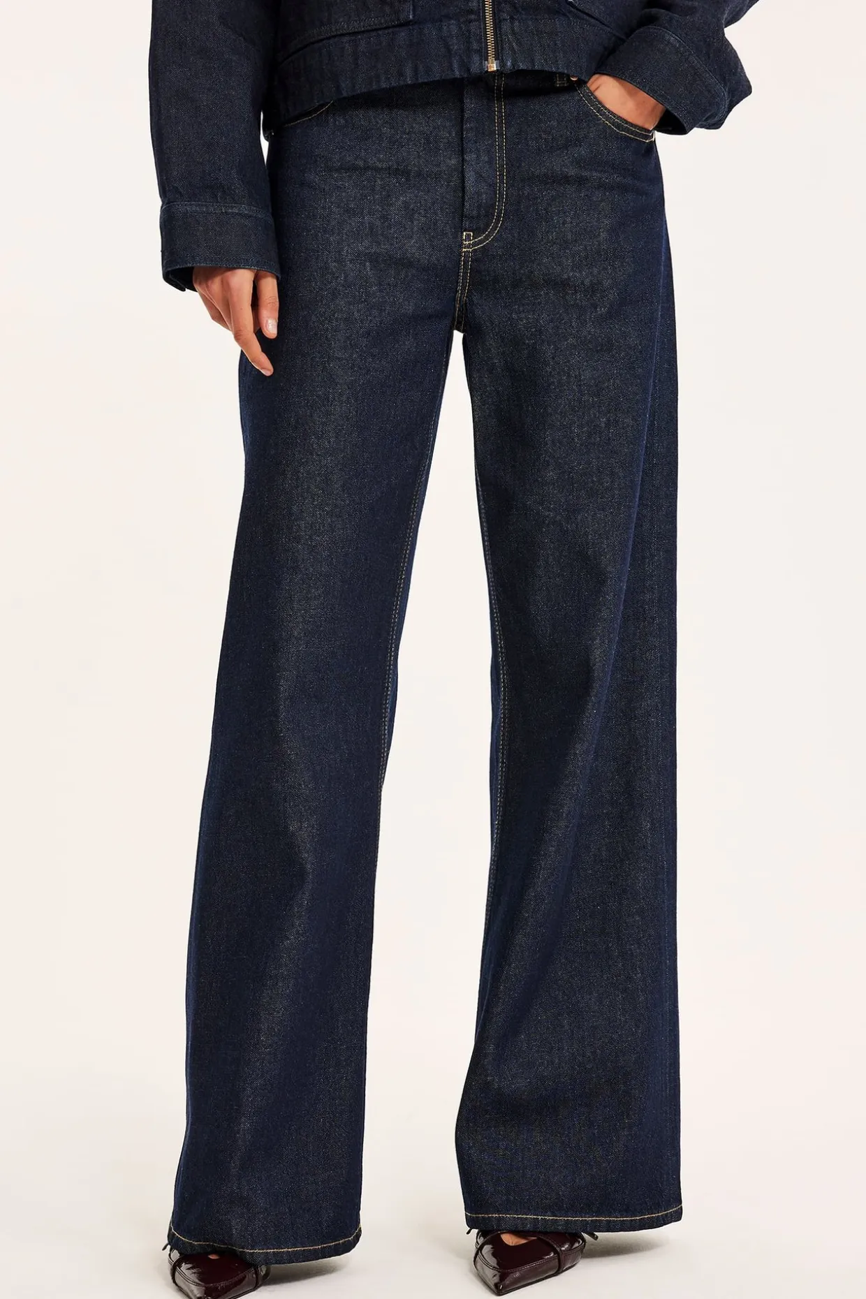 Wide jeans high waist | Tumma denim | Naiset | Kappahl