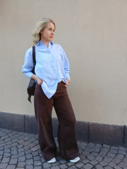 Wide jeans high waist | Tummanruskea | Naiset | Kappahl