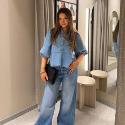 Wide jeans high waist | Vaalea denim | Naiset | Kappahl