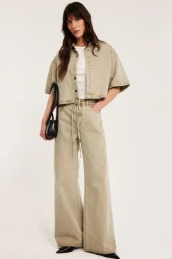 Wide jeans high waist | Vaaleanruskea | Naiset | Kappahl